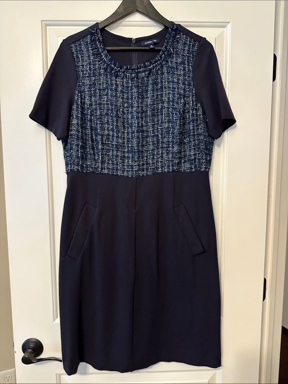 Lands End  Navy Tweed-Bodice Midi Dress